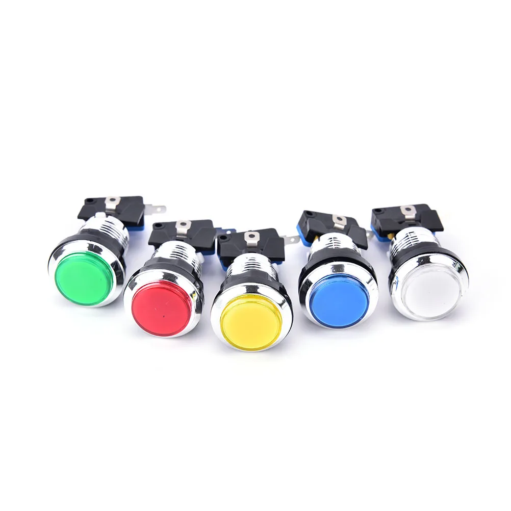 1PCS Hot Sale Chrome Plated illuminated 12v LED Arcade Push Button with microswitch 5 Colors