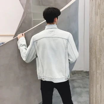 

New Light blue outerwear jean jacket men Slim Fit Casual Fashion