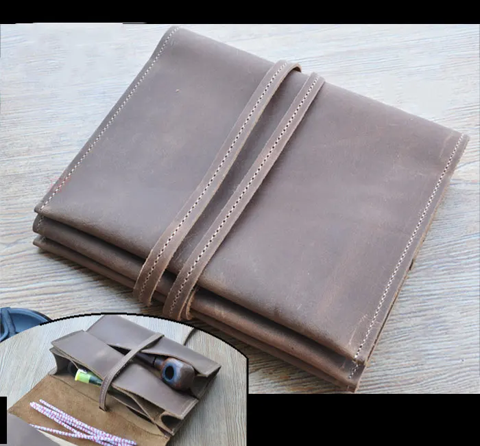 

20*18cm Portable Retro Leather Tobacco Pouch Bag Cigarette Case Single Double Pipe Tobacco Storage Clutch Bag Fashion Gift