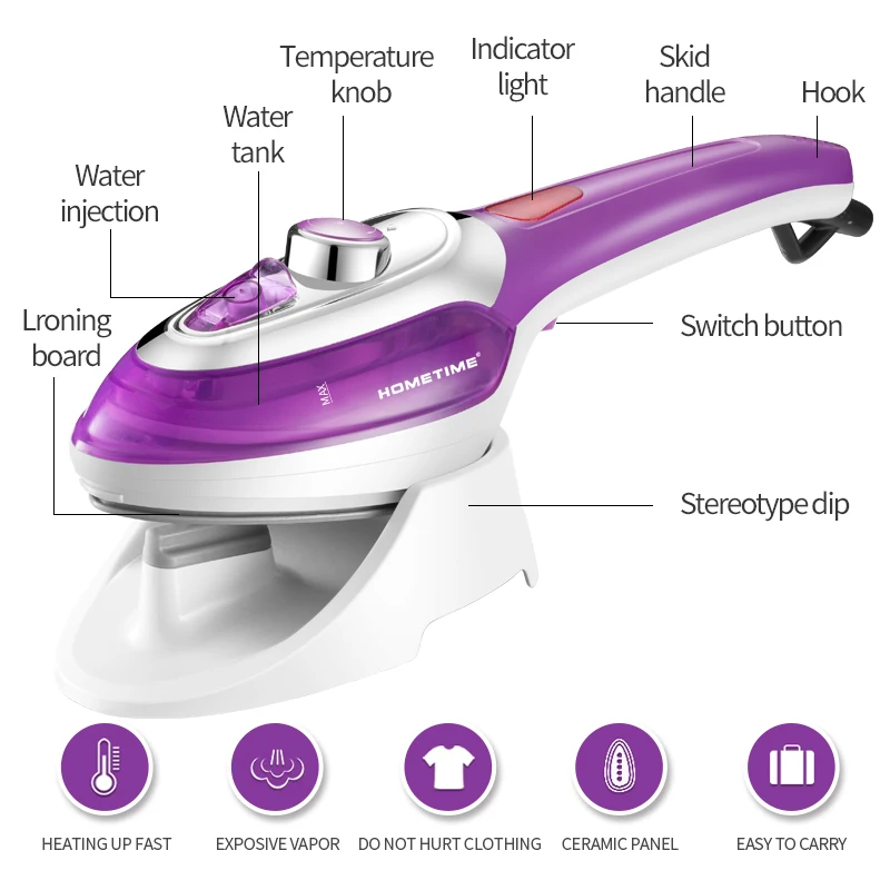 HOMETIME 220V ручная Паровая щетка для одежды портативная Паровая керамическая железная щётка для сухой чистки