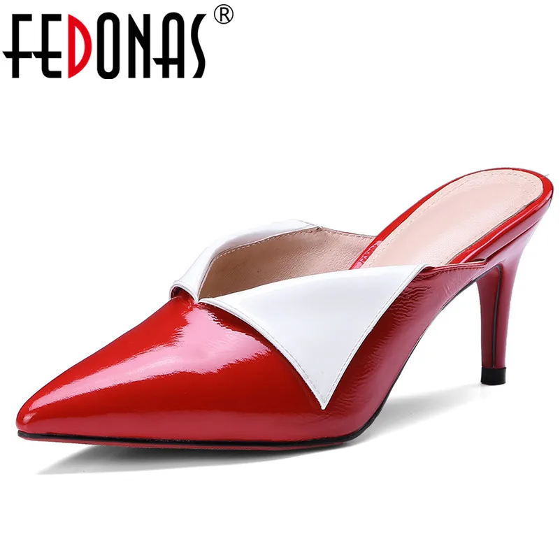 

FEDONAS Fashion Top Quality Women Pumps Sexy Pointed Toe High Heel Women Party Wedding Shoes Woman Genuine Leather Slippers Shoe