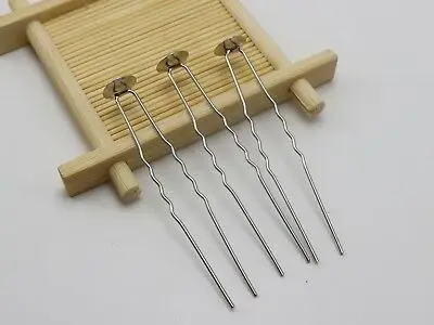 

20 Silver Wavy U Comb Bobby Pins Grips Hair Barrette Clip 65mm with 10mm Pads