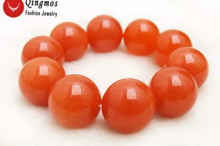 

Qingmos Natural Red Round Jades Bracelet for Women with 18mm Round High Quality Jades Bracelet Fine Jewelry 7.5'' Bra370