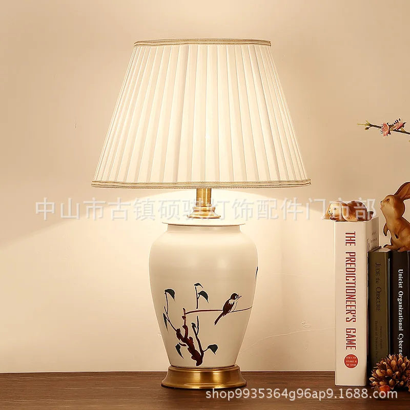 

YOOK 36*57CM Copper Base Table Lamp Jingdezhen Hand Painted Ceramic Table Lamp for Bedroom Bedside Dimming Lighting Table Lamp