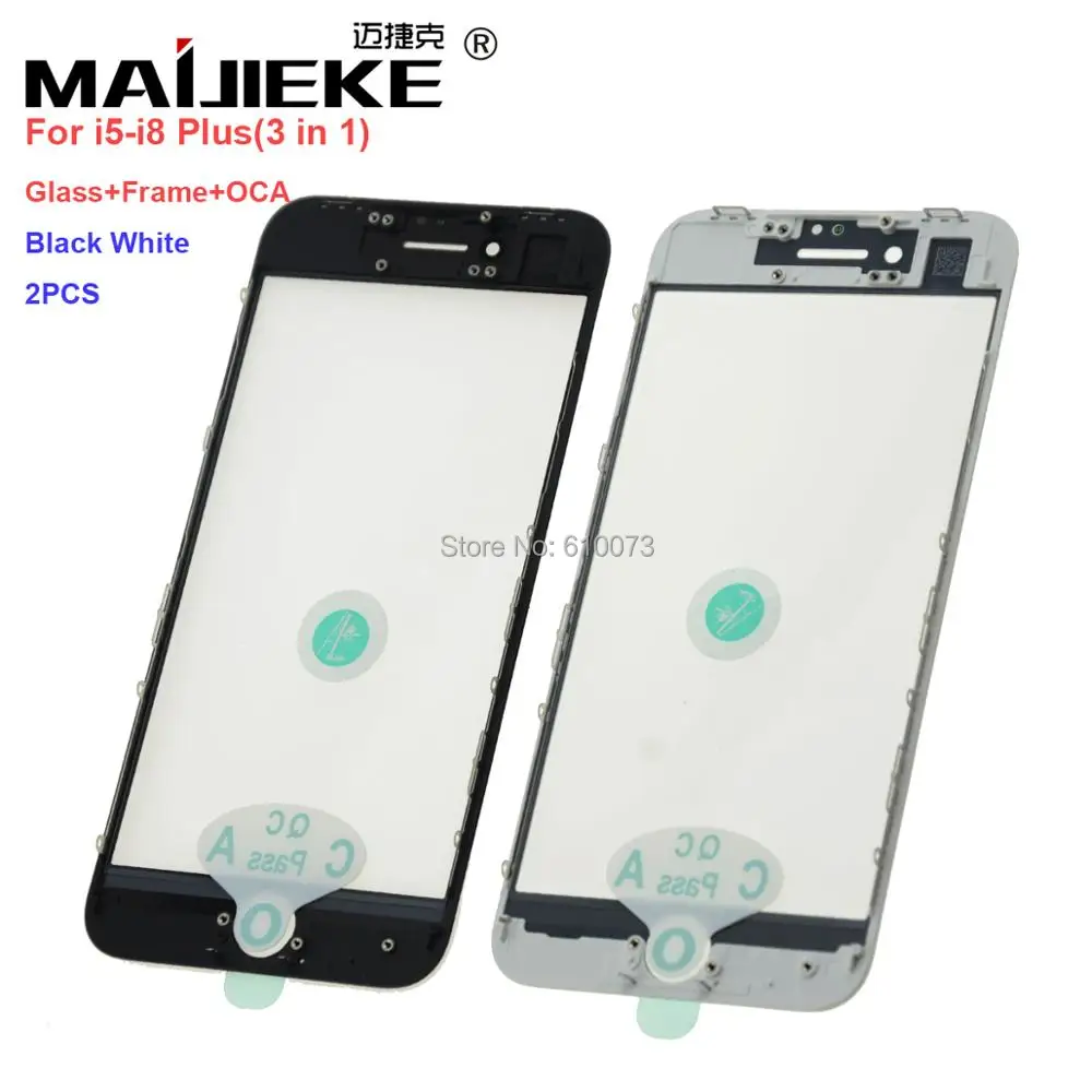 

2PCS Premium AAA 3 in 1 Front Outer Glass+Frame+OCA Replacement For iphone 8 7 6s 6 Plus 5 5S Screen Touch Panel Refurb Parts