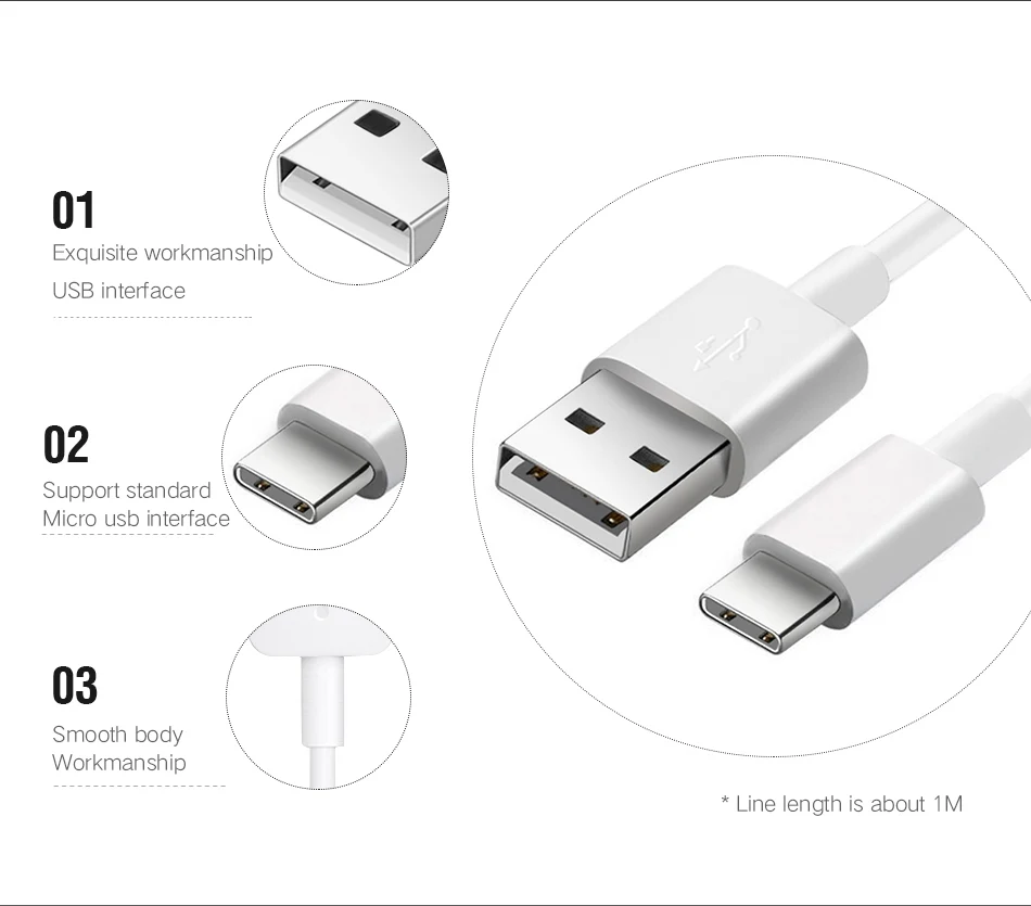 8Huawei P20 pro P10 lite Fast Charging 2A USB Type C Cable Original Huawei P9 P9 P10 Plus nova2 Plus honor v9 8 9 note8 v8 Play