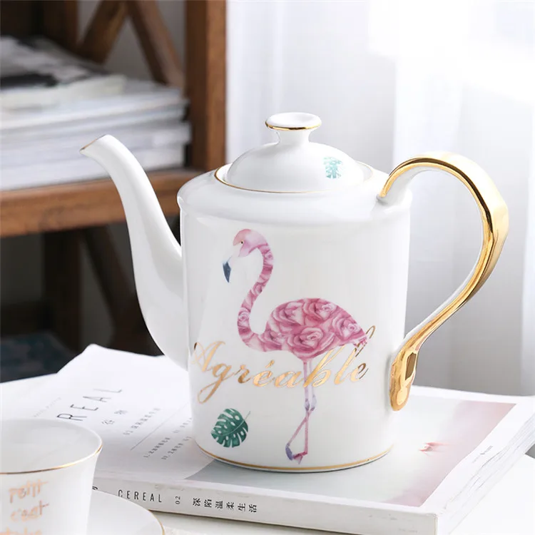 Модный кофейный набор Фламинго из костяного фарфора, чайный сервиз, керамический чайник, сливочник, сахарница, чайный заварник, кофейная чашка, чайная кружка - Цвет: Male Pot