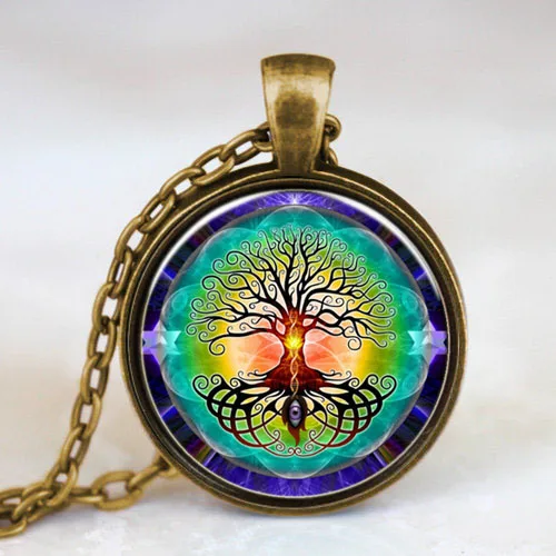 

US Movie Tree of Life Evil Eye Cabochon Mens Handmade Fashion Necklace brass silver Pendant steampunk Jewelry Gift women chain