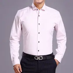 Новое поступление мужских хлопковых нарядных рубашек ярко-розового цвета с длинным рукавом и маленьким воротником с принтом контрастного