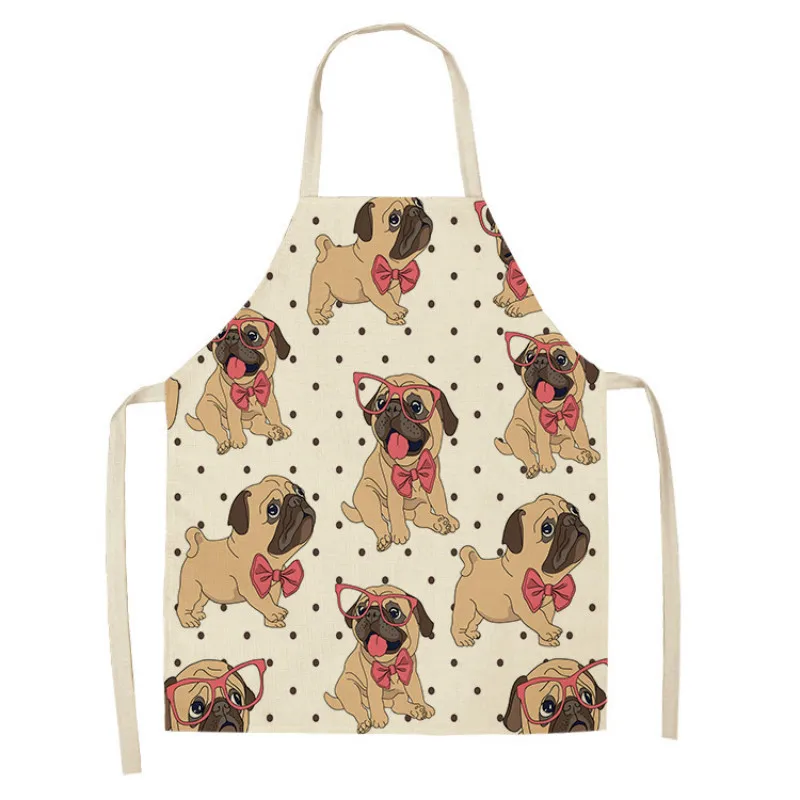 

2019 cotton and linen cartoon cute dog print sleeveless apron waterproof and oil-proof breathable household cleaning supplies