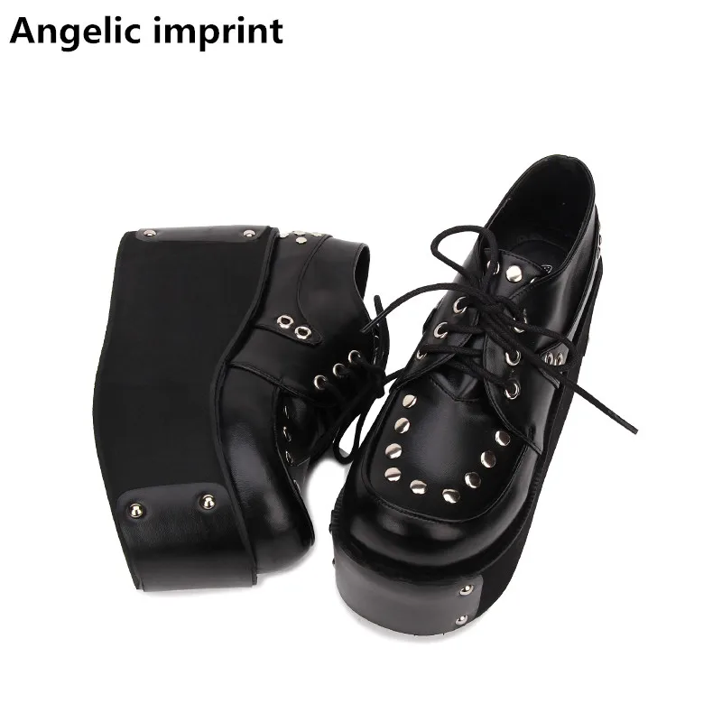 

Angelic imprint Gothic woman mori girl lolita cosplay punk shoes lady high heels pumps wedges women princess dress shoes rivets