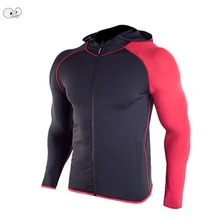 Эластичный Быстросохнущий Бодибилдинг Фитнес толстовка с капюшоном реглан с длинным рукавом мужские толстовки для бега майка тренажерный зал молния Топ