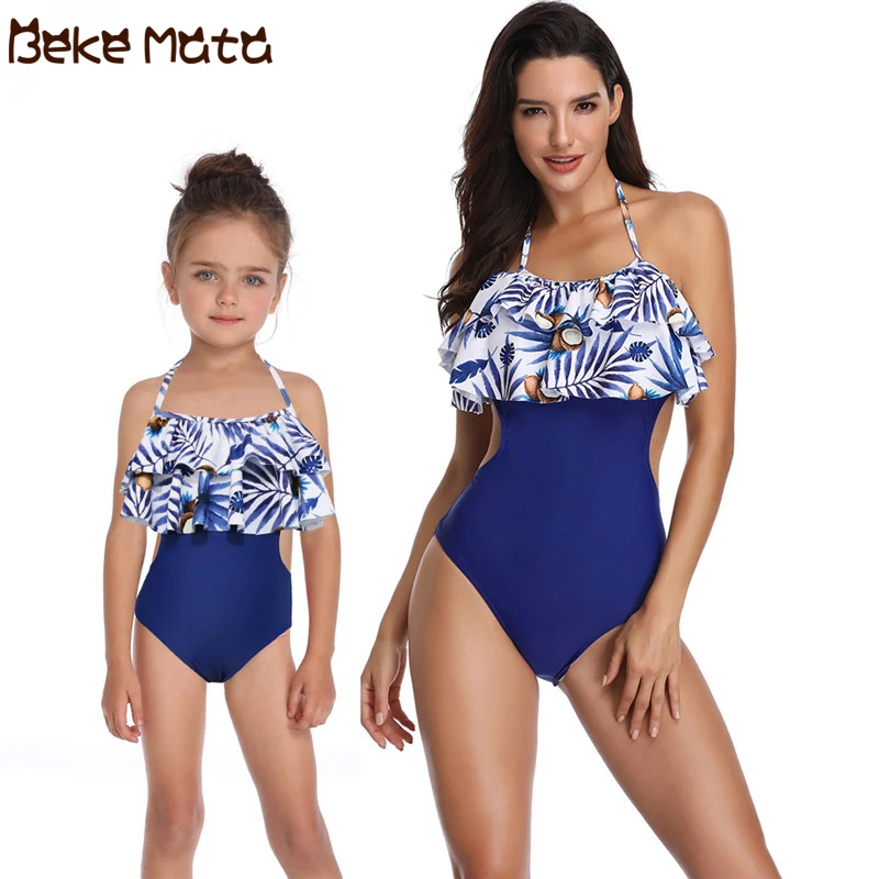 

Mother And Daguther Swimsuit Matching Mommy And Me Swimwear One-piece Ruffle Family Look Mom And Baby Girl Bikini Suit Clothes