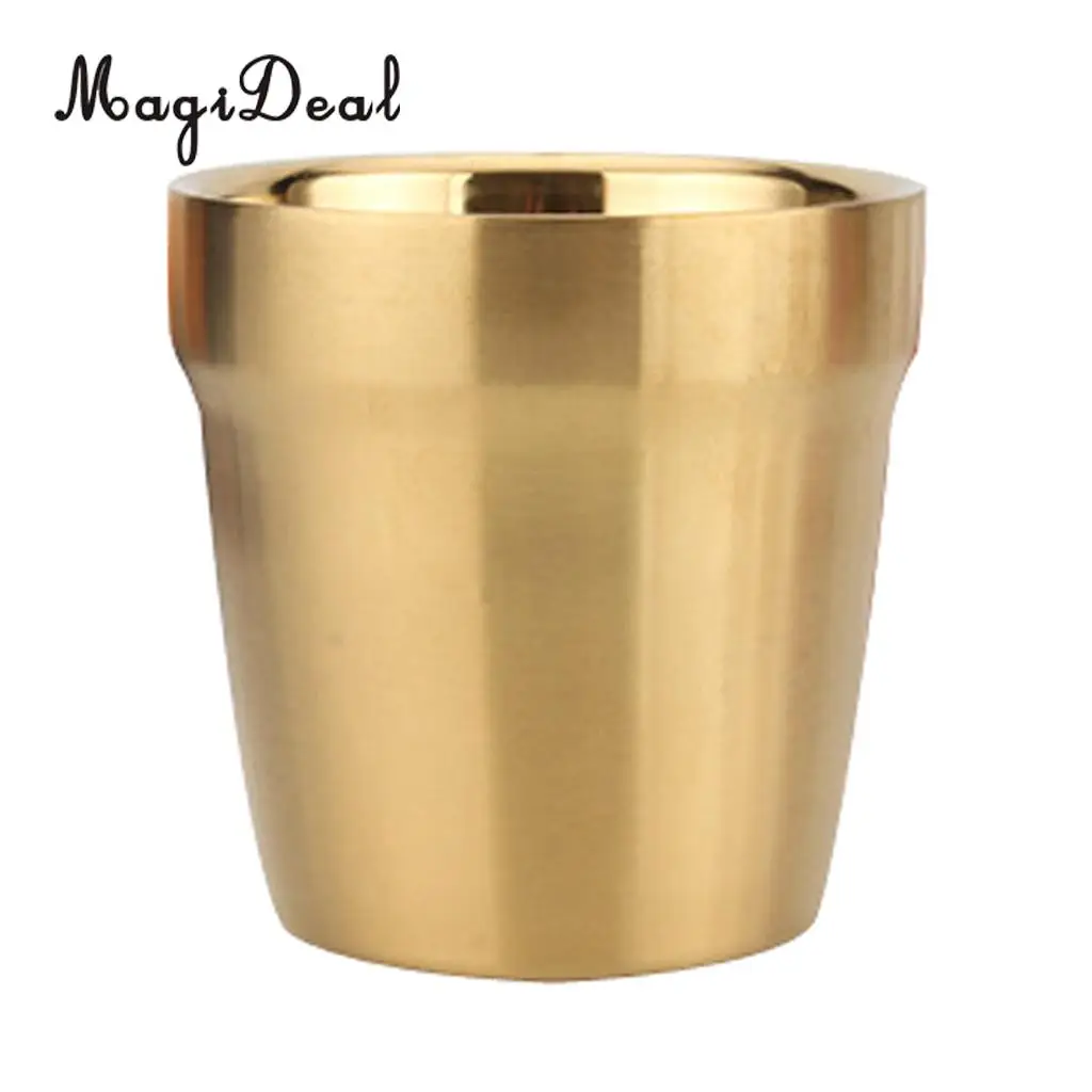 MagiDeal Double Wall Wine Cup 304 Stainless Steel Beer Mug Travel Drinking Glass Gold, Dishwasher Safe, for Ice, Hot Beverage