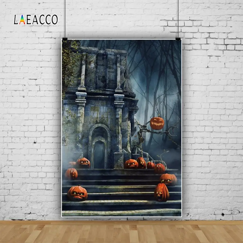 Laeacco Хэллоуин старый замок тыквы Призрак ужасный фотографические фоны Индивидуальные фотографии фонов для фотостудии