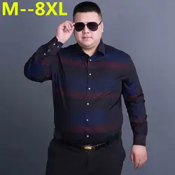 Плюс Большой Размеры 10XL 9XL 8XL 7XL 6XL 5XL 4XL мужские Бизнес Повседневное футболки с длинными рукавами Классический Полосатый мужской социальной