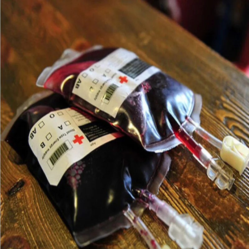 5pcs / lot 지우기 재사용 가능한 혈액 에너지 음료 가방 할로윈 코스프레 뱀파이어 음료 학년 PVC 가방 주머니 소품 파티 용품