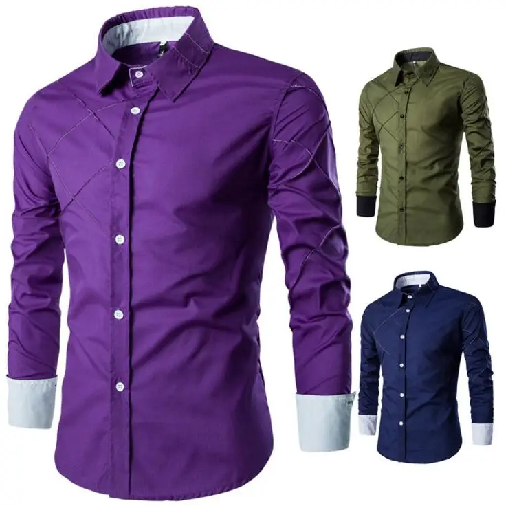 Men Shirt Spring New Brand Business Men's Slim Fit Dress shirt Male Long sleeve Striped Shirt camisa masculina Size M-3XL