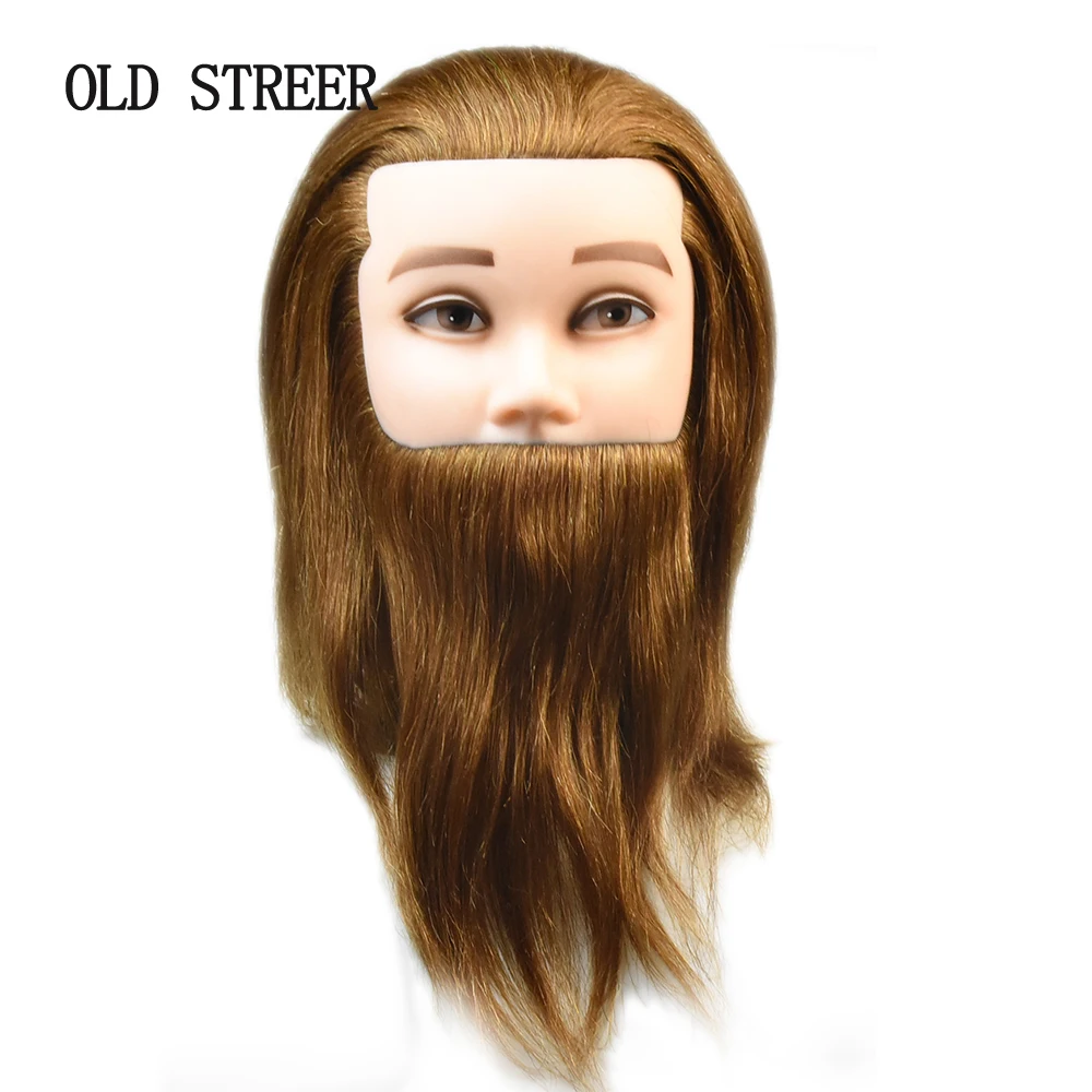 

100% Really Human Hair Male Mannequin Head With Beard For Barber Professional Practice Haircut Trimming Beard Training Model