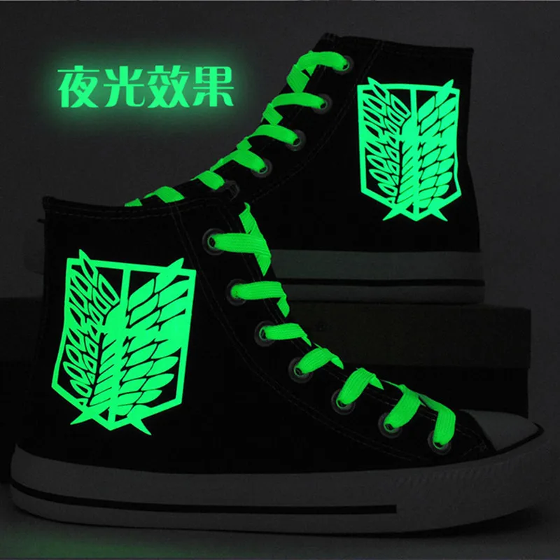 

2018 Attack On Titan cosplay Hand-painted Luminous shoes Unisex Shingeki No Kyojin High Platform Canvas Board Shoes A51007