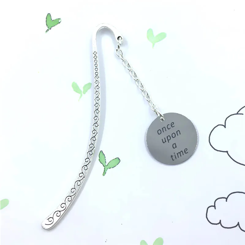 

Once Upon A Time Necklace with Simple Stainless Steel Script Charm Necklace Bracelet Bookmark Antique Silver Tone