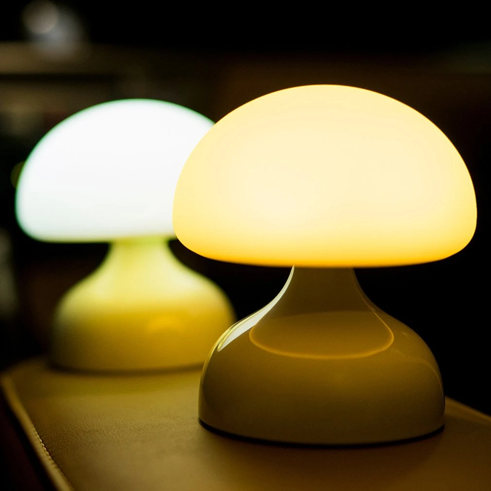 

ICOCO USB Rechargeable Cartoon Silicone Mushroom LED Night Light Table Lamp Bedroom Decor Battery Powered + Hanging Hook 4Color