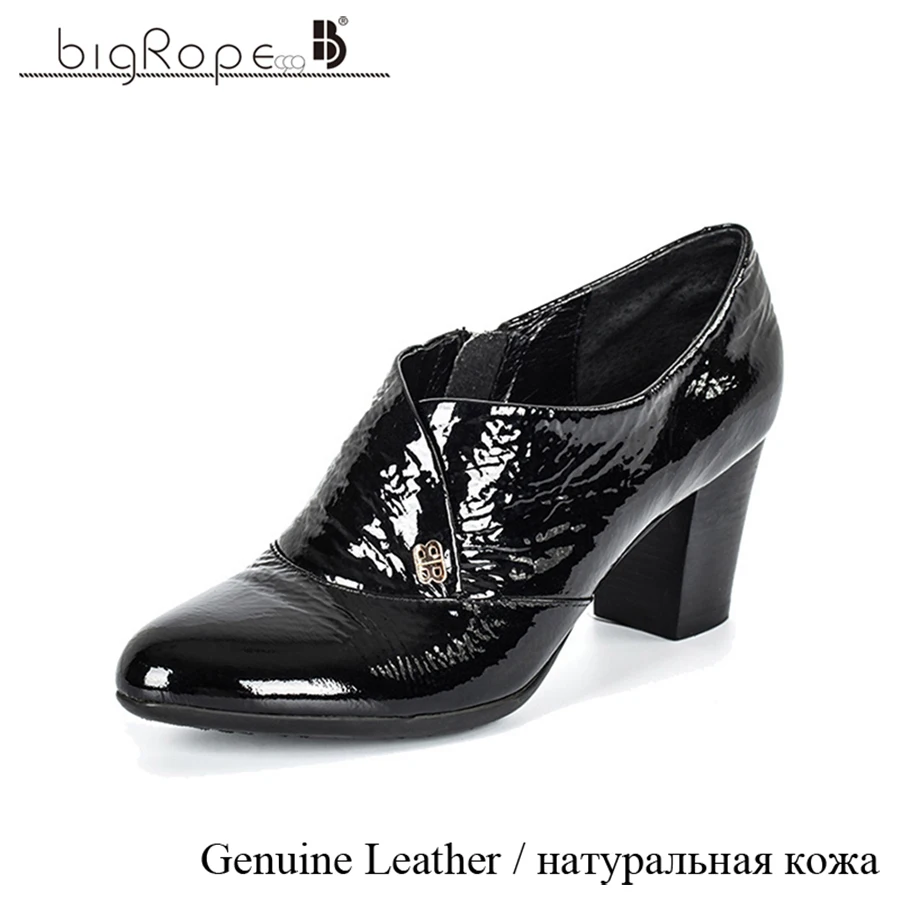 2016 Spring Womens Leather Shoes Mid heeled Low cut Upper Shoes for