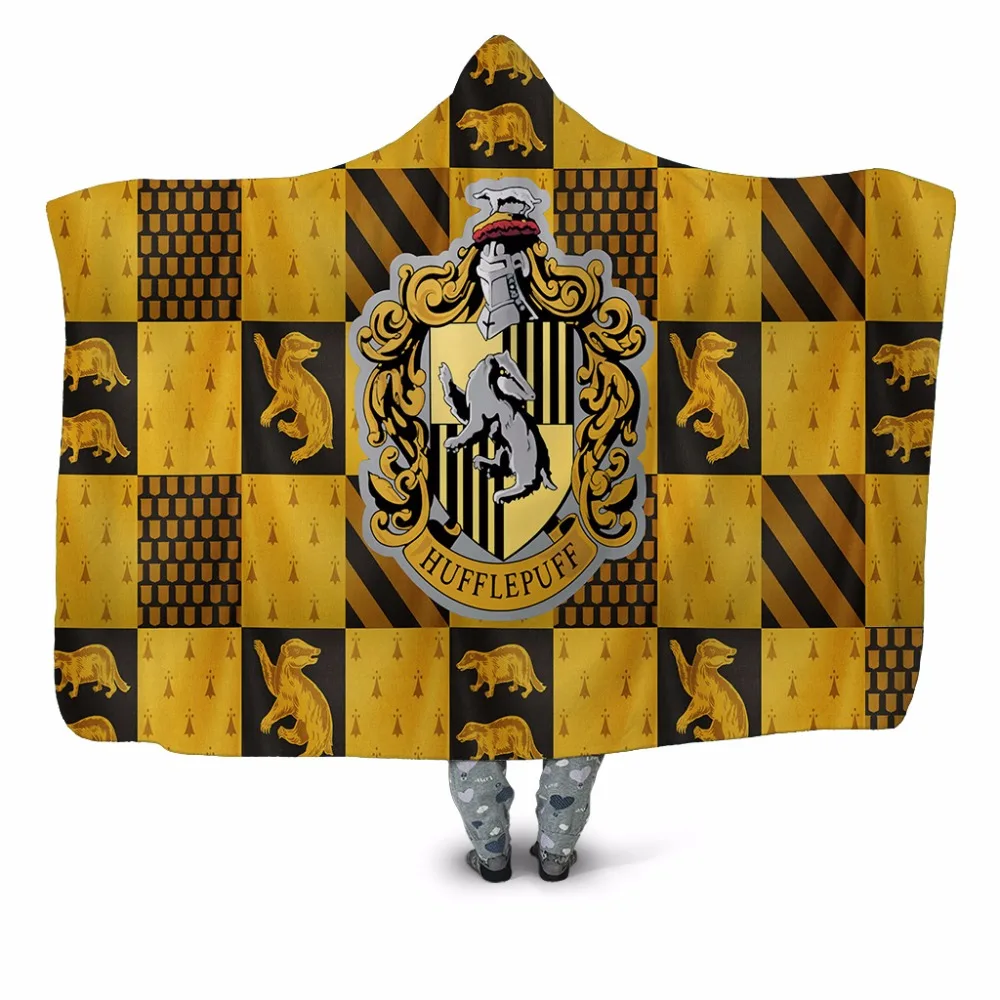 Hufflepuff 3D Printed Plush Home Office Textile Hooded Blanket for Adult Children Washable Warm Bed Velet Fleece Throw Blanket