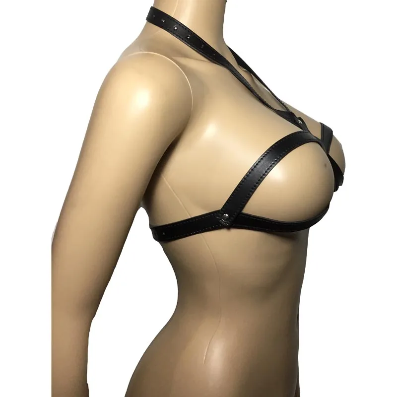 Adult Women Faux Leather Breast Bondage Cupless Bra Body Harness Restraint Straps Fetish Sex Products