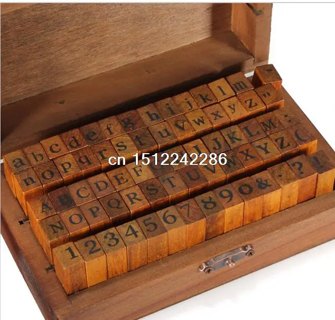 

70pcs/set Vintage DIY Multi Purpose Regular Script Number Lowercase Alphabet Letter Decoration Wood Rubber Stamps Set Wooden Box
