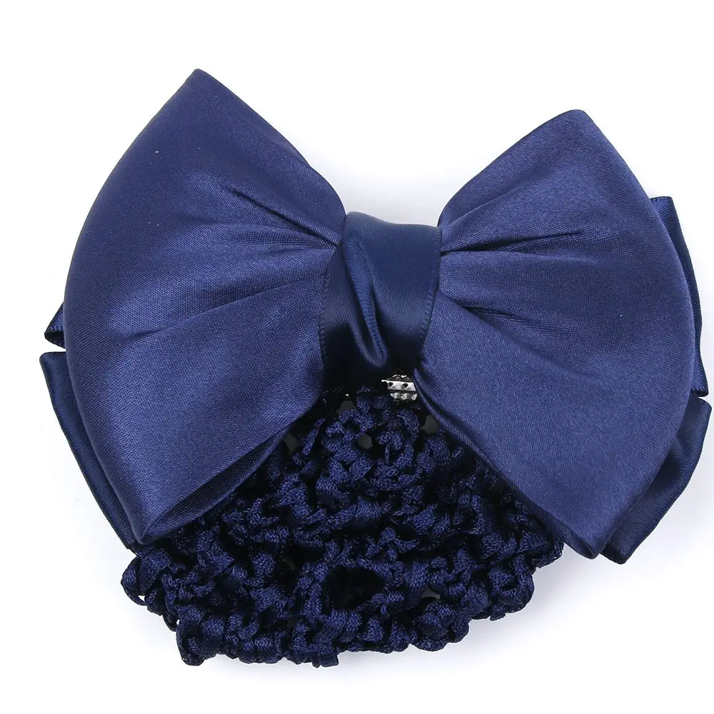Satin Bow Barrette Stylish Floral Lace Official Lady Hair Clip Cover Net Tulle Bowknot Bun Snood 2