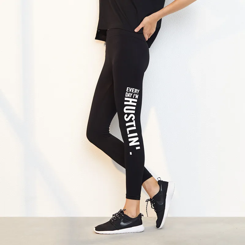 

Solid Color Letter Leggings Women Elastic Fitness Workout Legging Sporting High Waist Leggins Compression Quick Drying Pants