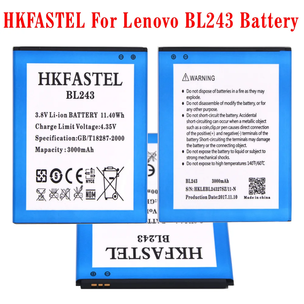 

HKFASTEL New BL243 BL 243 original Mobile phone battery For Lenovo Lemon K3 Note K50-T5 A7000 A5500 A5600 Cell phone batteries
