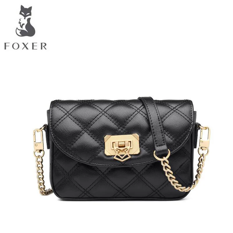 

FOXER luxury fashion simple chest bag 2019 new wave fashion rhombic pocket mini chain shoulder slung handbag