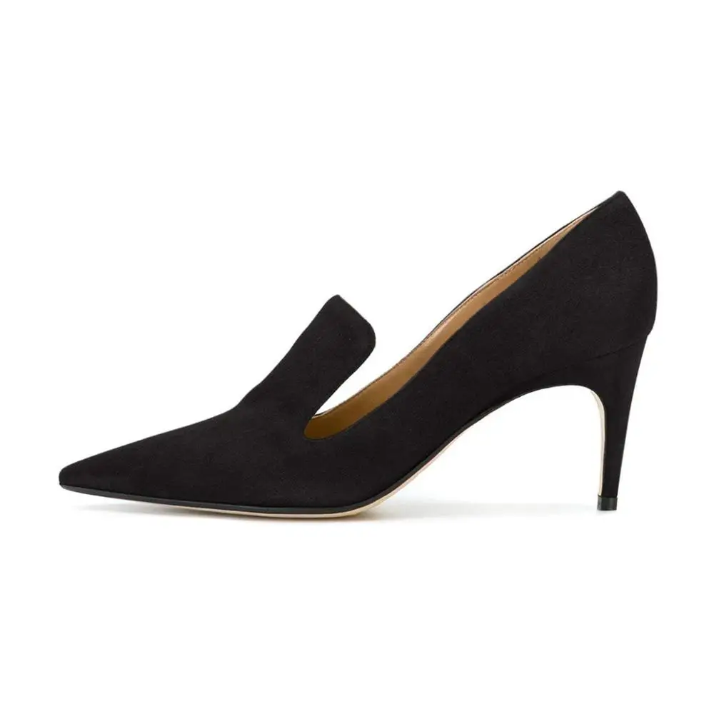 Kmeioo/новые стильные офисные туфли на каблуке с острым носком, на высоком каблуке, без шнуровки, на шпильках, сандалии на тонком каблуке Женская Базовая обувь - Цвет: Black-Suede