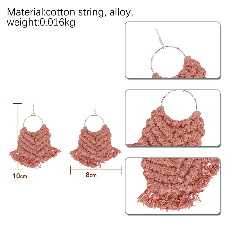 Cpop винтажные бохо серьги плетением макраме этнические перья бахрома серьги с кисточками для женщин подарок для невесты розовый коричневый хлопок аксессуары