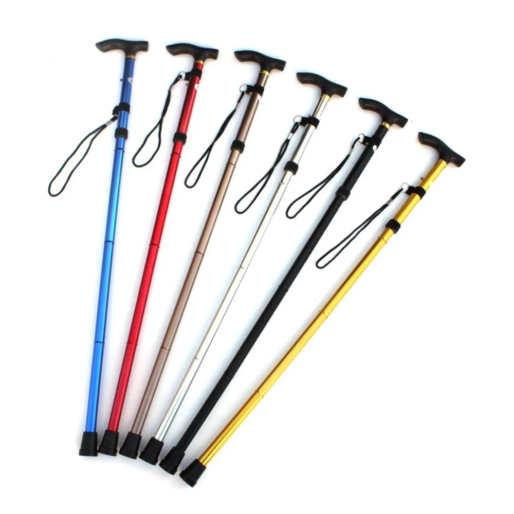 

Aluminum Metal Four Sections Walking Stick Easy Adjustable Foldable Collapsible Travel Cane Camping Trekking Stick
