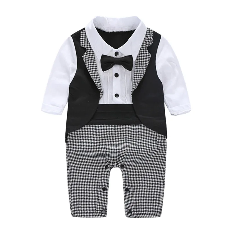 Детские комбинезоны, комбинезоны, Детский костюм, Bebe, для мальчиков 0-18 месяцев, хлопковая одежда с длинным рукавом и бантом, галстук для новорожденных - Цвет: B