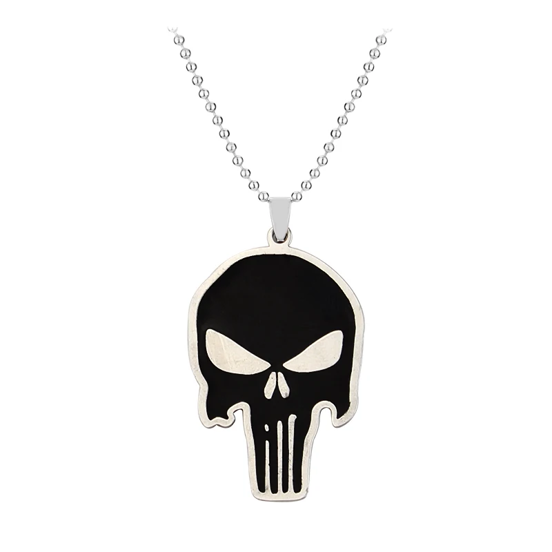 bead chain Marvel Каратель черный череп кулон ожерелье Мода Панк Череп Кулон призрак мужские подарки на Хэллоуин state men t длинное ожерелье - Окраска металла: bead chain