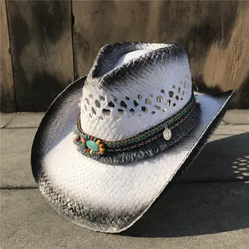 5 Stlye kobiety Tassel Hollow zachodniej kowbojski kapelusz elegancka dama Sombrero Hombre Hat Fascinator Sunbonnet Cowgirl kapelusz słońce tanie i dobre opinie HXG JQX Słomy Dla dorosłych Unisex Stałe Na co dzień Chiny (kontynentalne) Kowbojskie kapelusze 57-59CM 12CM