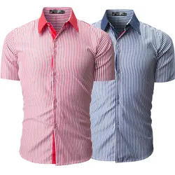 Классическая рубашка в полоску Мужская Повседневная тонкая рубашка с коротким рукавом мужская одежда 2018 Мужская модная рубашка мужская