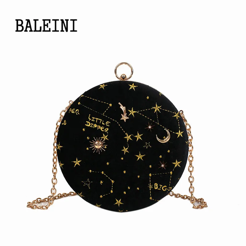 Звездное небо круговой Мода шерсть для женщин сумка кожа Crossbody курьерские сумки дамы кошелек женский круглый