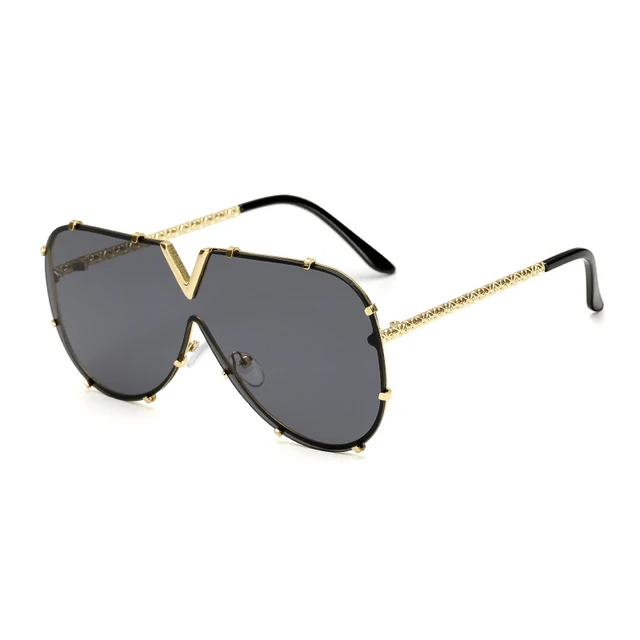 Men's Sunglasses Fashion Oversized Sunglasses Men Brand Designer Goggle Sun Glasses Female Style Oculos De Sol UV400 O2 C2 Gold-Black