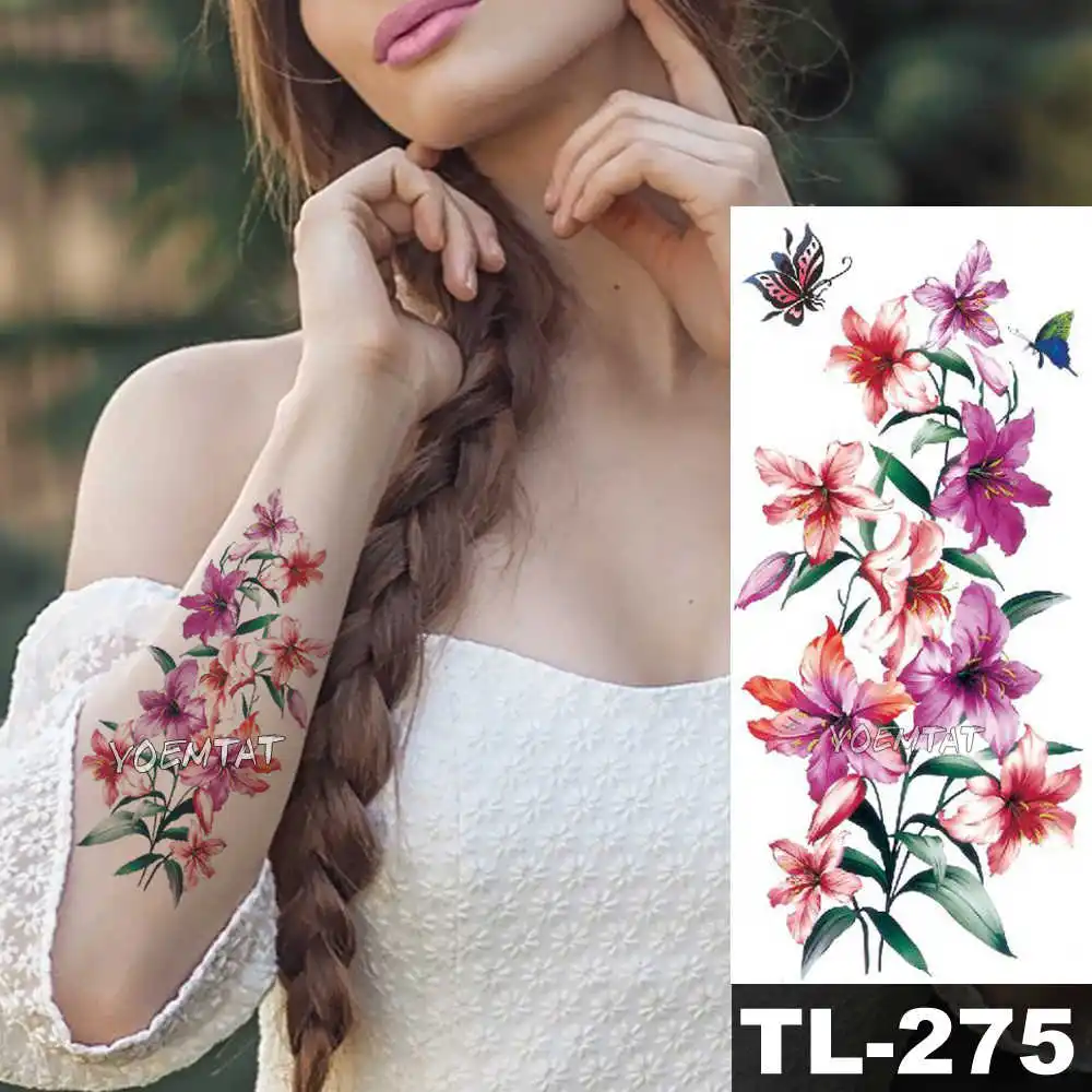 22-TL275 Временная татуировка Rose Diasy, 3D цветок, наклейки для женщин, девушек, женщин, боди-арт, ноги, водонепроницаемая поддельная бумага для тату - Цвет: 22-TL275
