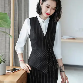 

Women Striped Vest Sleeveless blazer jacket Black Blue Gray Outerwear Tops
