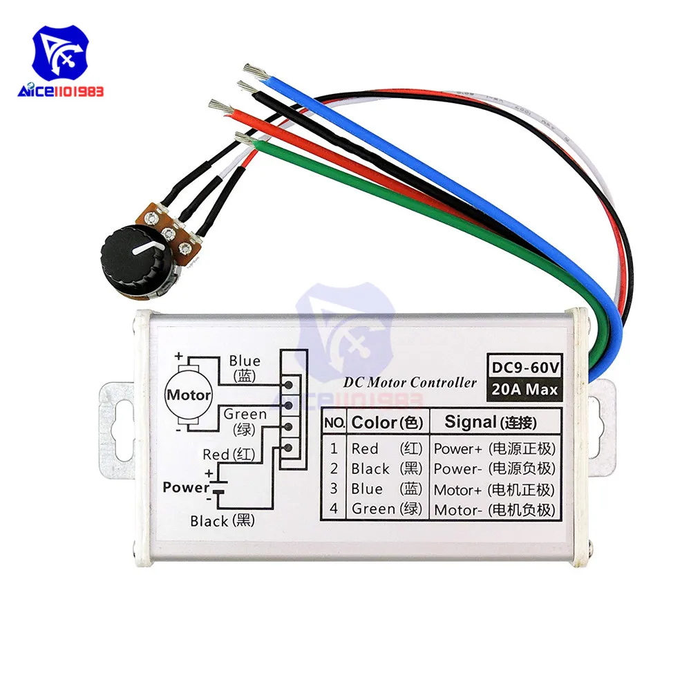 DC 9-60 в 20A 12 В 24 в 60 в PWM двигатель постоянного тока бесступенчатый контроллер пульса ширина модулятор скорость двигателя 100KΩ поворотный потенциометр