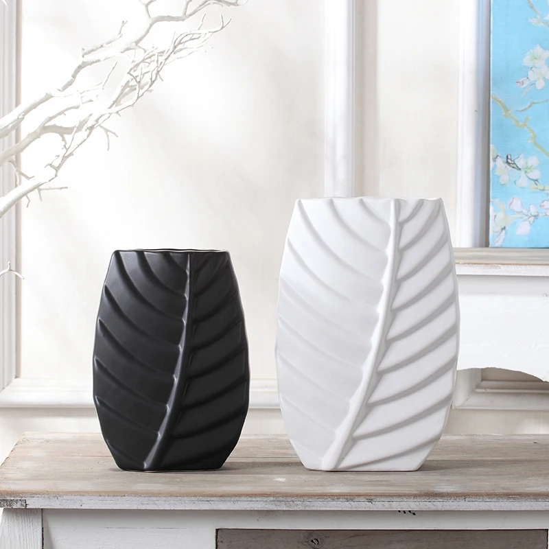 White And Black New House Creative Ceramic Leaves Shape Flower