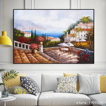 

cotton no frame Mediterranean sea flowers garden canvas printings oil painting printed on cotton wall art decoration pictures