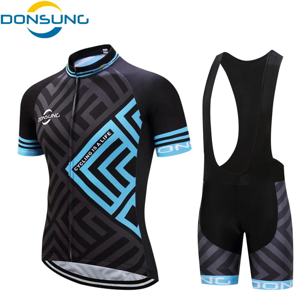 DONSUNG с коротким рукавом дышащие наборы Велоспорт MTB велосипед Мужская велосипедная черная одежда для велоспорта Ropa Ciclismo Велоспорт BIB Джерси набор