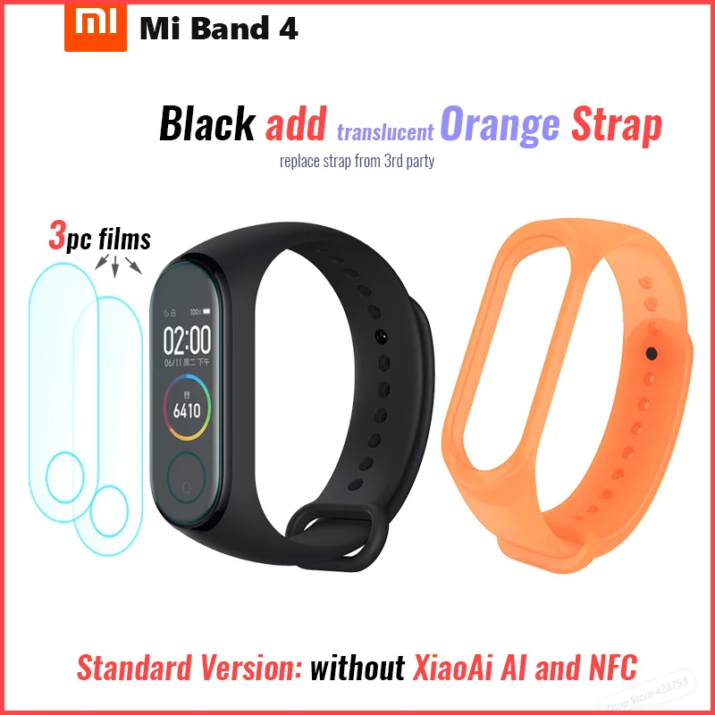 Xiaomi Mi Band 4 Smart Band 4 Браслет фитнес-браслет Музыкальный контроль браслет Bluetooth 5 AMOLED цветной сенсорный экран - Цвет: add film T orange st